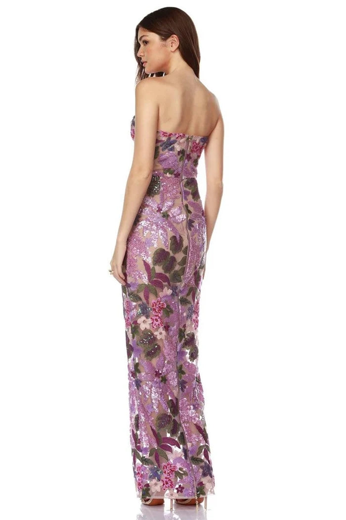 Strapless Floral Sequin Bustier Maxi Dress Lavender HV1373