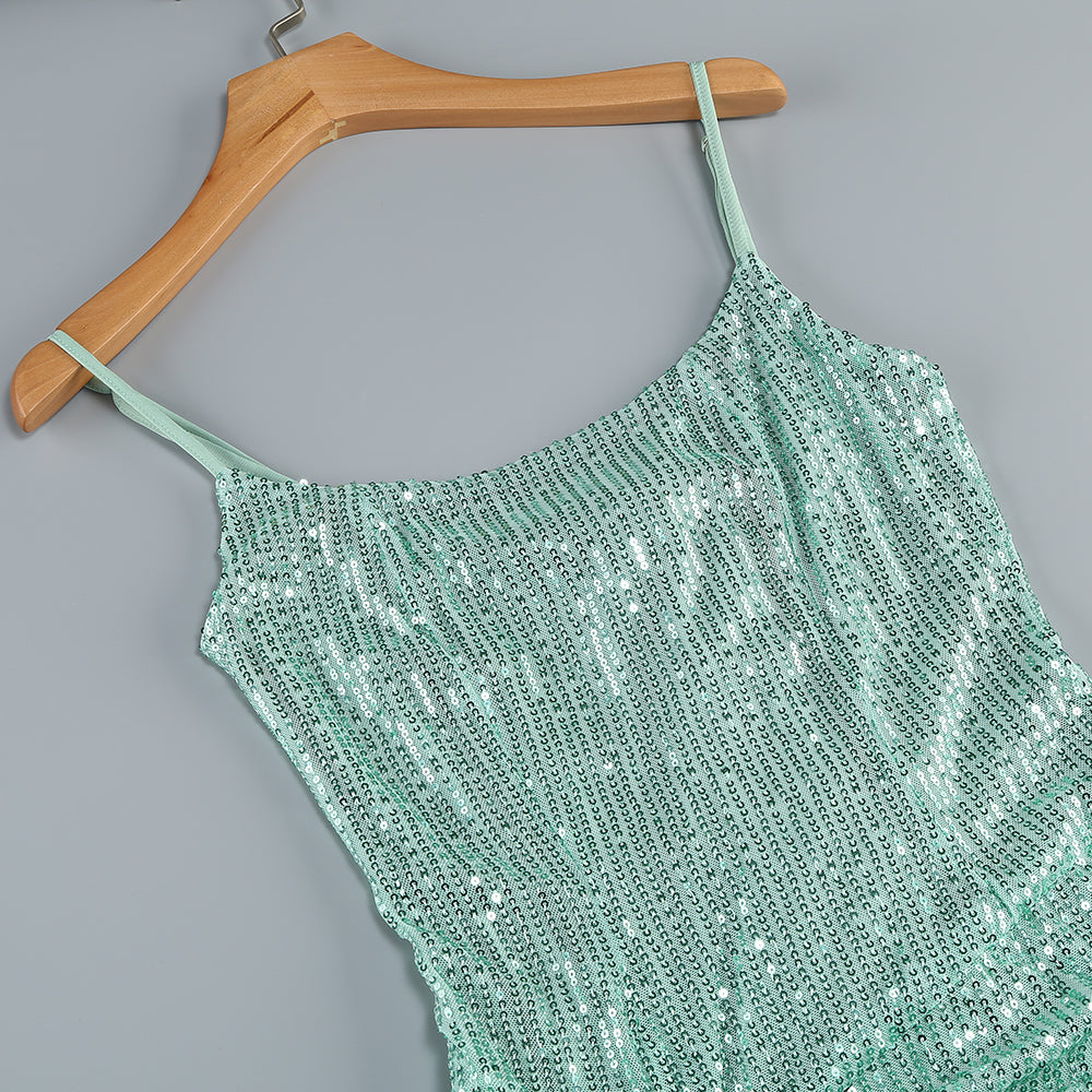 Sequin Corset Maxi Dress Green HV2071