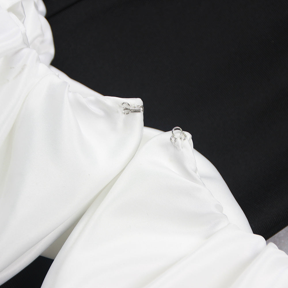 Long Sleeve Puff Bardot Midi Dress Black White HV9640
