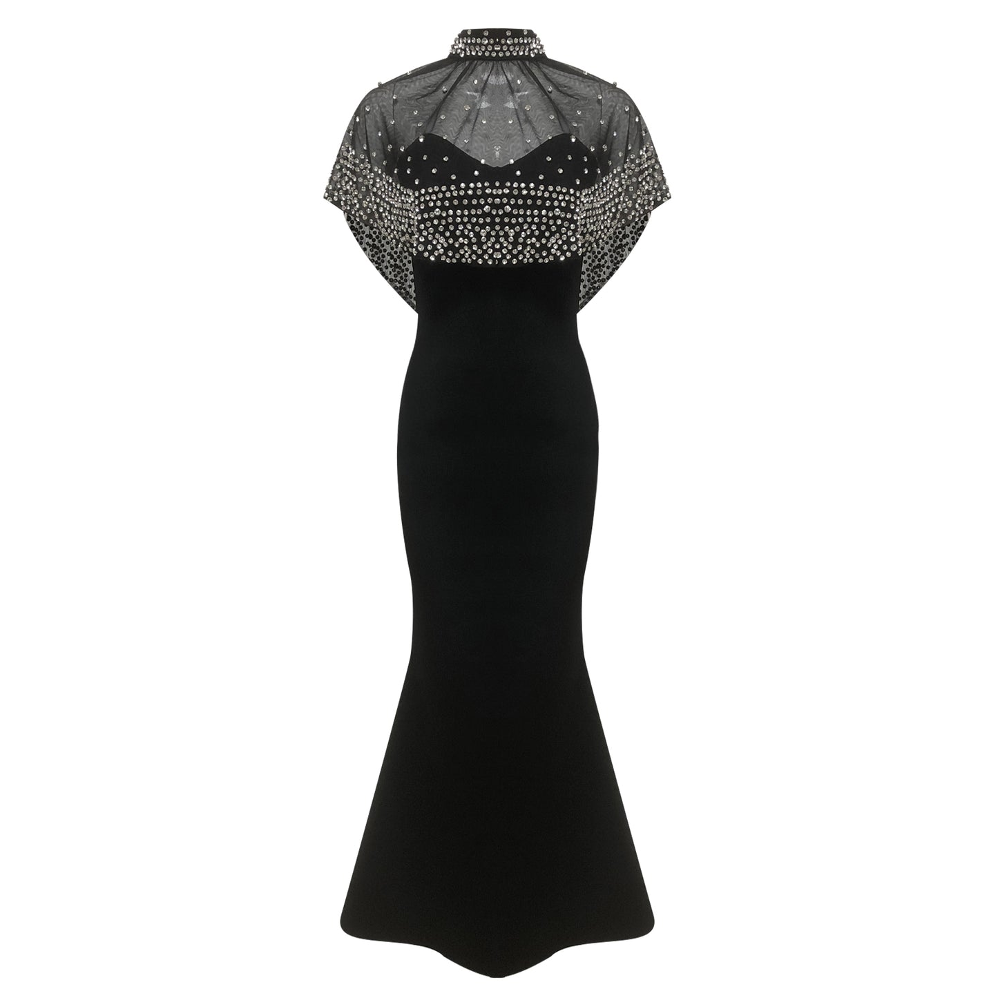 Crystal Overlay Maxi Dress Black