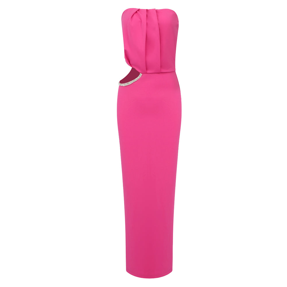 Strapless Crystal Cut Out Maxi Dress Hot Pink HV9724