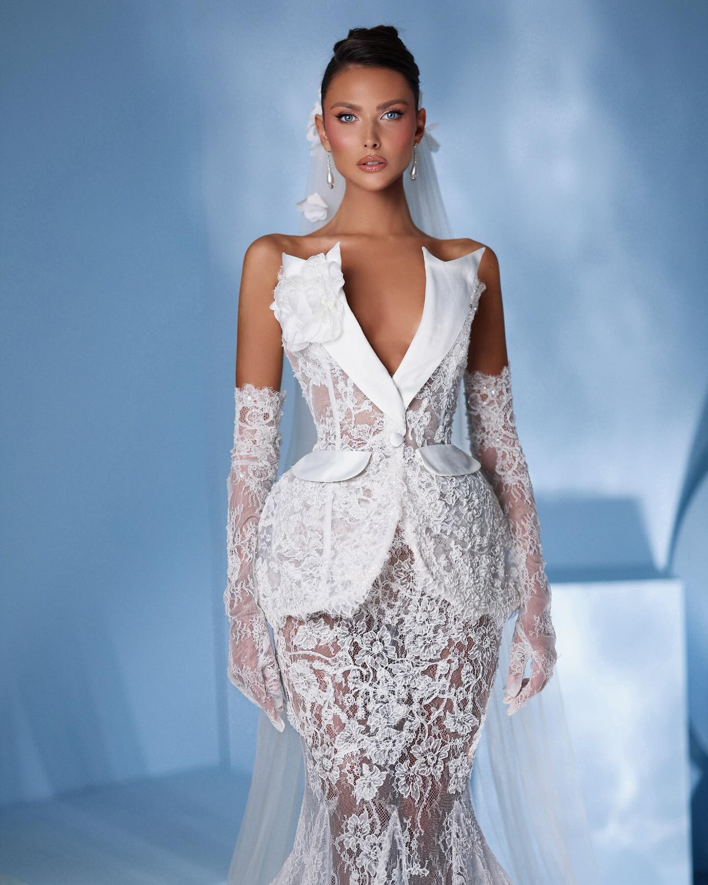 Strapless Lace Mermaid Maxi Dress White HV1318