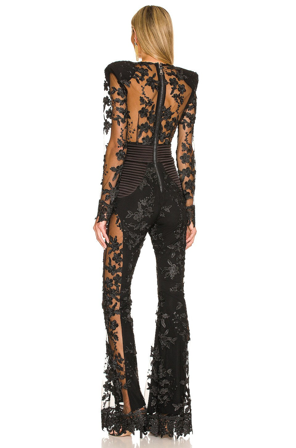 Long Sleeve Floral Lace Jumpsuit Black HV1988