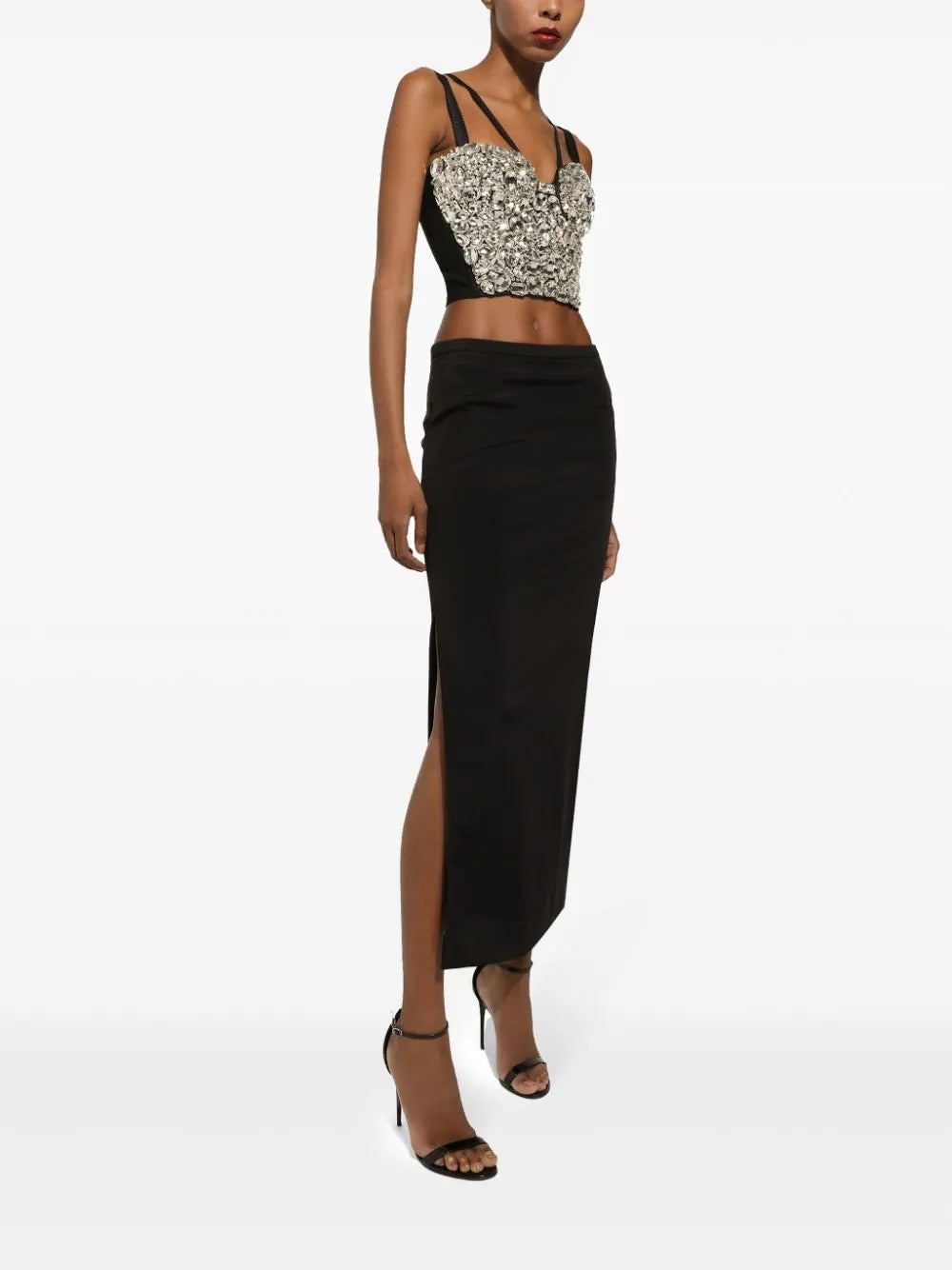 Crystal Bustier Two Piece Maxi Dress Black HV1426