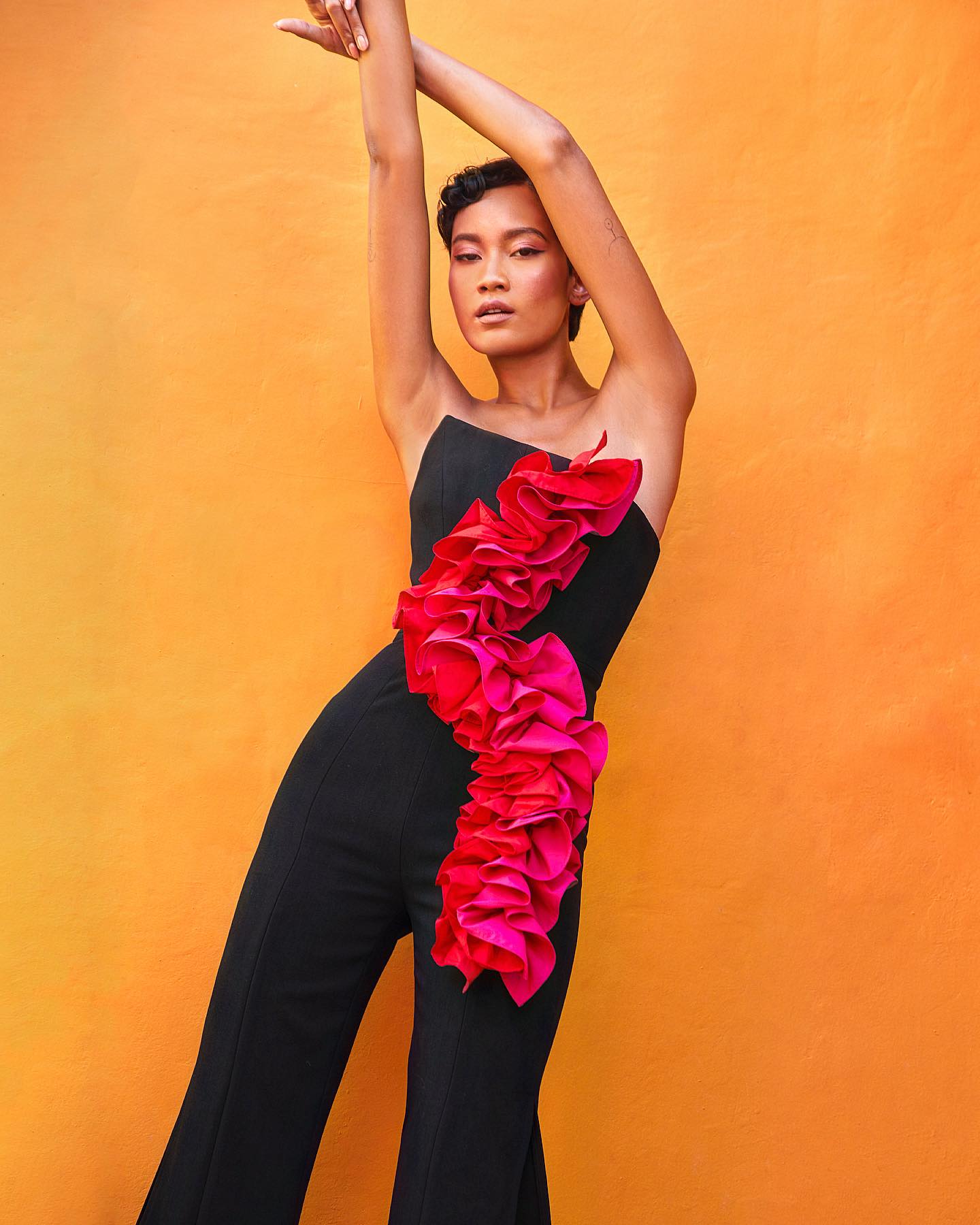 Strapless Ruffle Jumpsuit Black HV1604