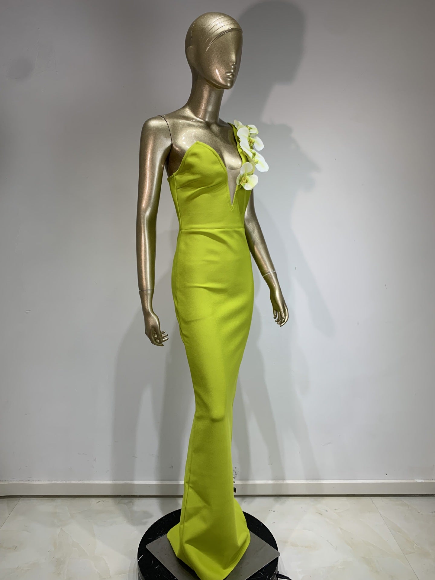 Floral One Shoulder Maxi Dress Lime
