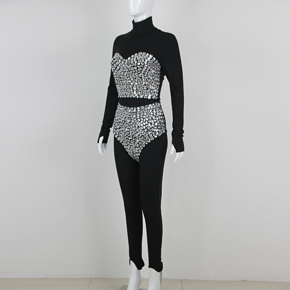 Long Sleeve Crystal Three Piece Jumpsuit HV1341