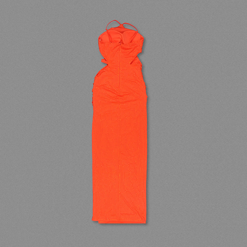 Halter Draped Maxi Dress Orange HV1658