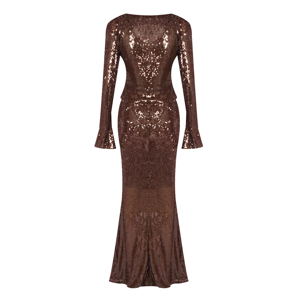 Long Sleeve Sequin Two Piece Maxi Dress HV2163