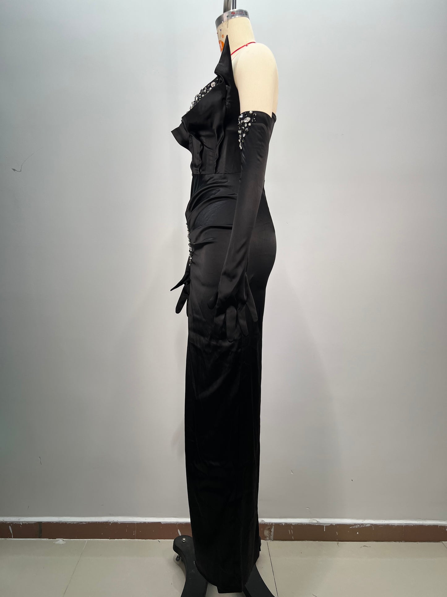 Strapless Crystal Bustier Maxi Dress Black HV1722