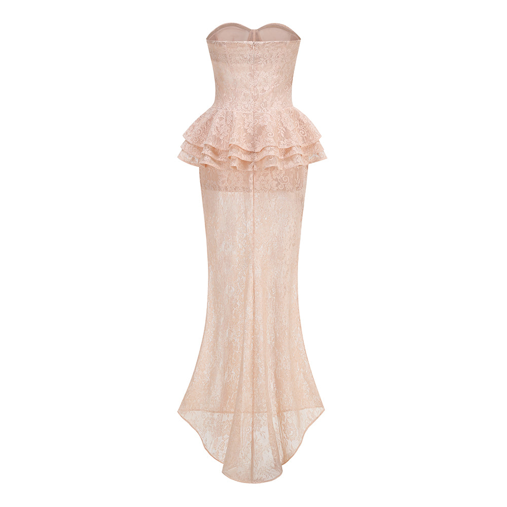 Strapless Nude Peplum Maxi Dress Nude Pink HV3201