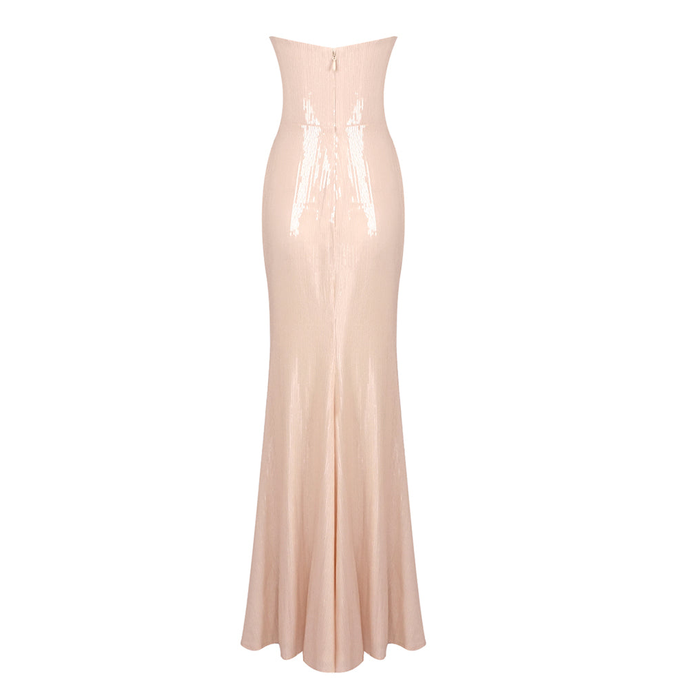 Strapless Structured Sequin Maxi Dress Nude HV1999