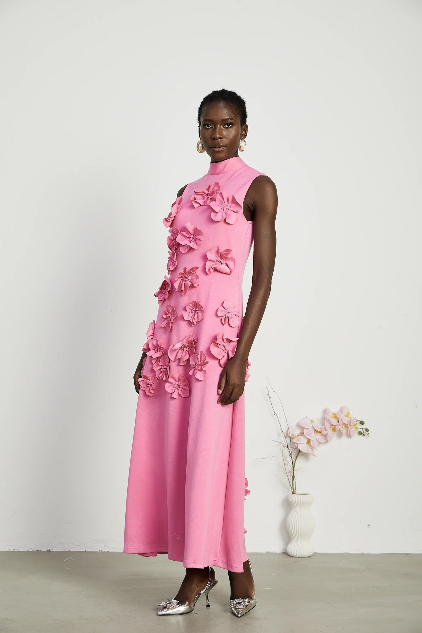 Floral A Line Maxi Dress Hot Pink HV2035