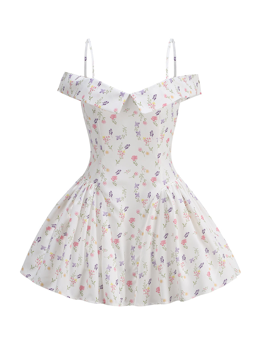 Floral Bardot A Line Dress White HV1257