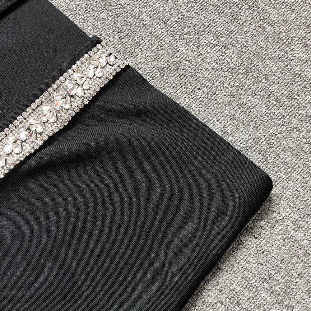Strapless Design Crystal Detail Maxi Dress Black