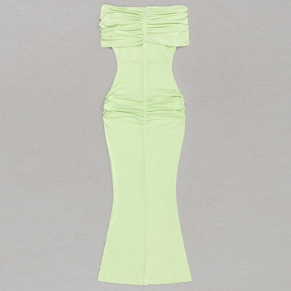 Off Shoulder Ruffle Detail Maxi Dress Green HV9418