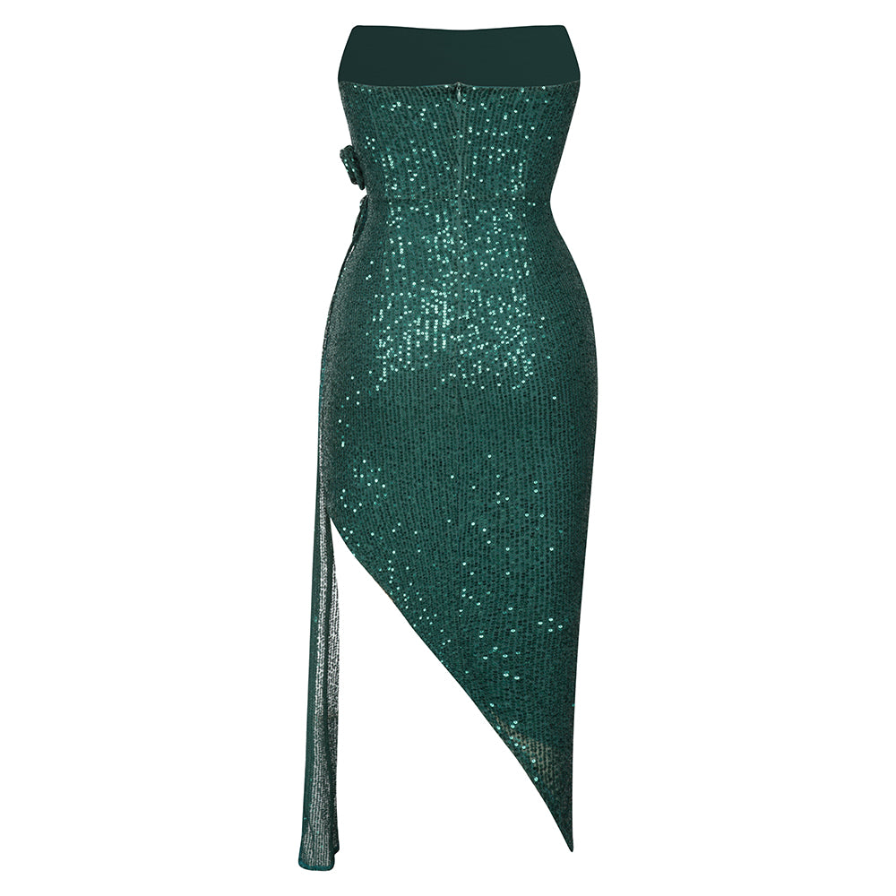 Strapless Draped Sequin Dress Green HV9410