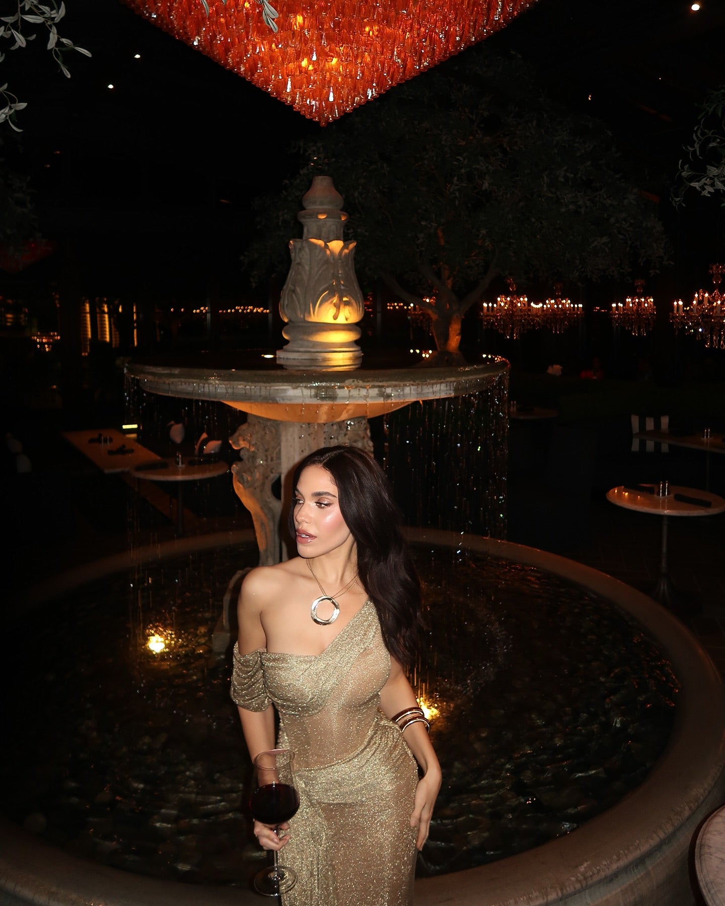 One Shoulder Draped Maxi Dress Gold Nude HV2070