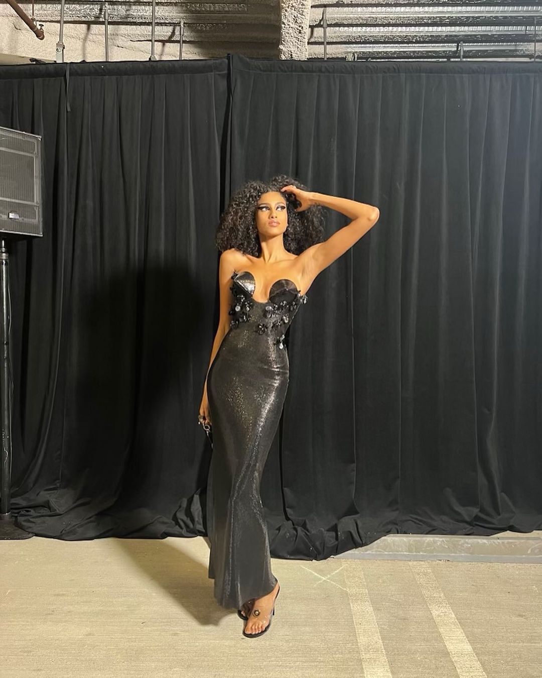 Strapless Bustier Detail Sequin Maxi Dress Black HV9722