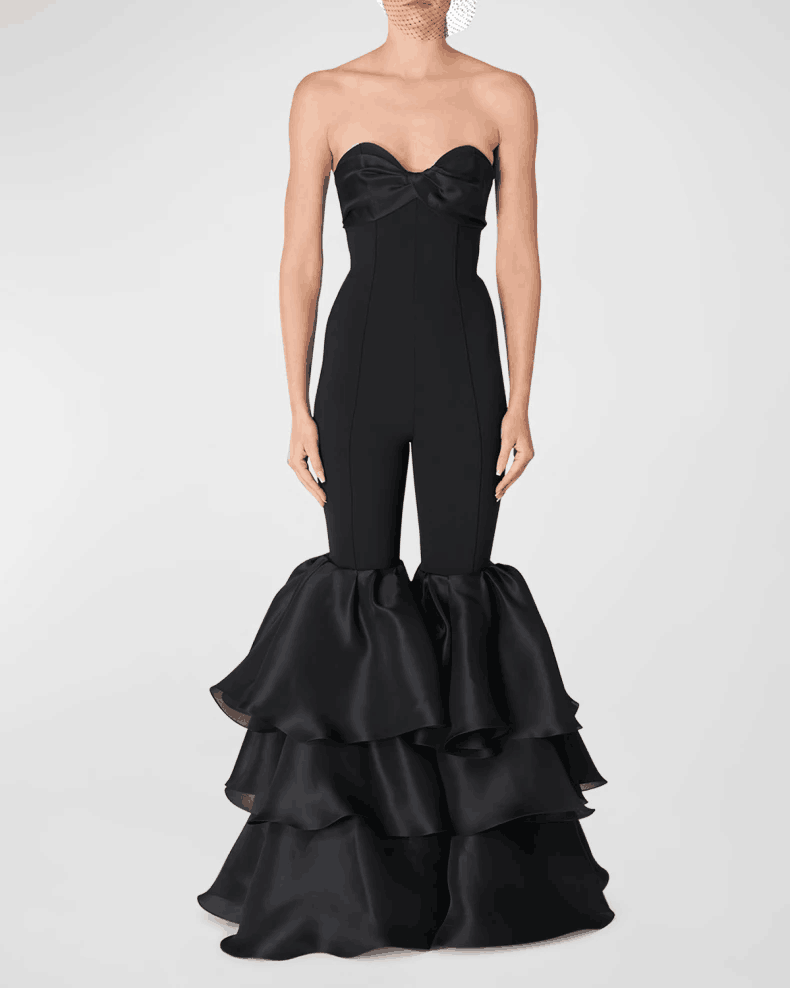 Strapless Ruffle Detail Jumpsuit Black HV9876