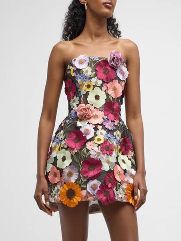 Strapless Floral Corset Dress