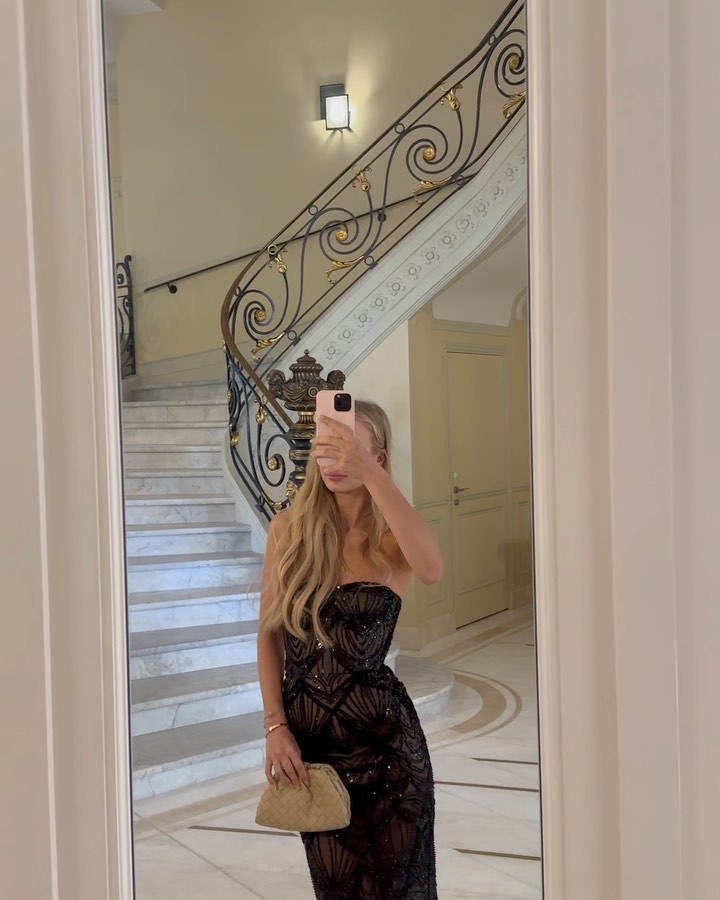 Strapless Bustier Sequin Maxi Dress Black HV1728