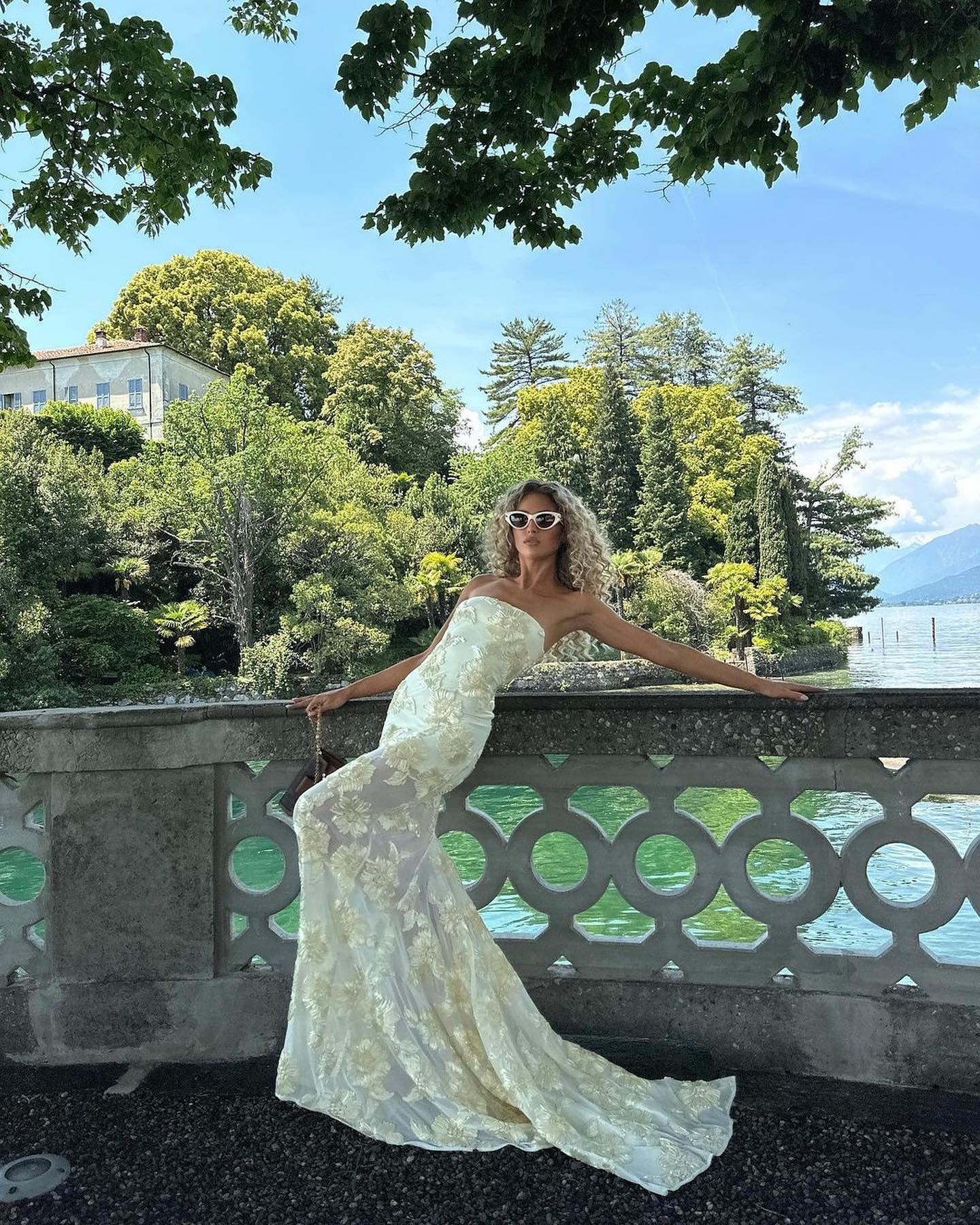Strapless Floral Tail Maxi Dress Ivory HV1408