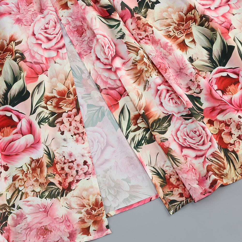 Halter Floral A Line Maxi Dress Pink HV1366