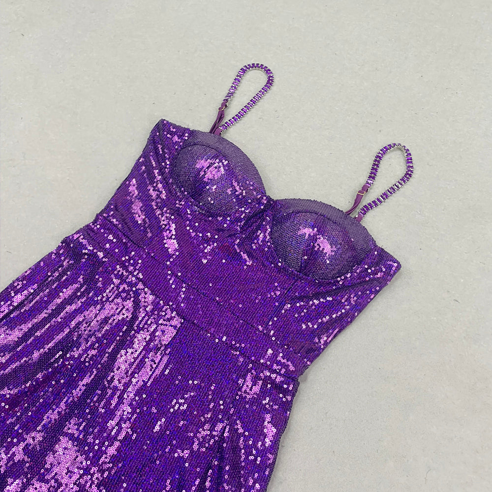 Bustier Sequin Jumpsuit Purple HV9977