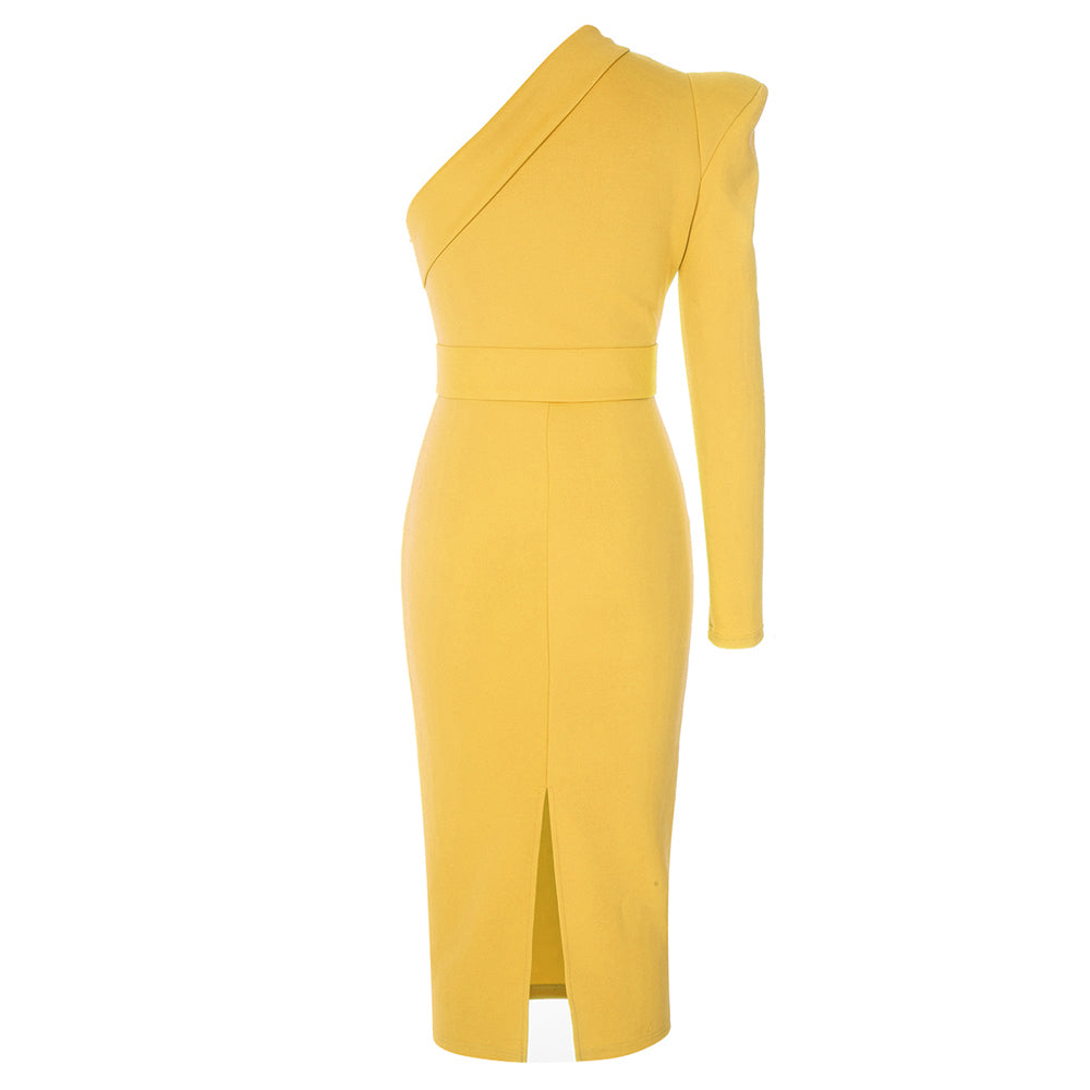 One Sleeve Belt Detail Midi Dress HV9113