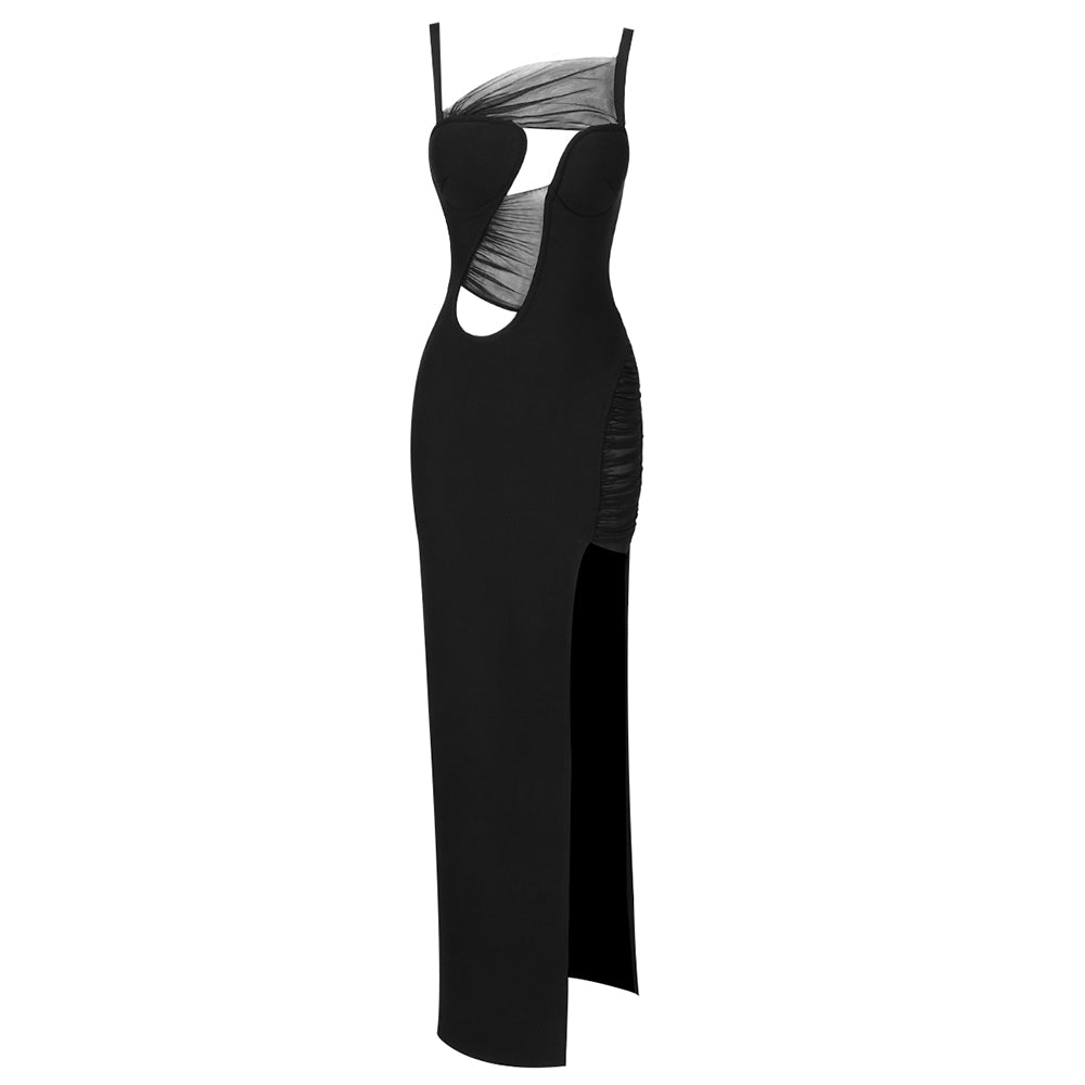 Draped Mesh Insert Maxi Dress Black HV9398