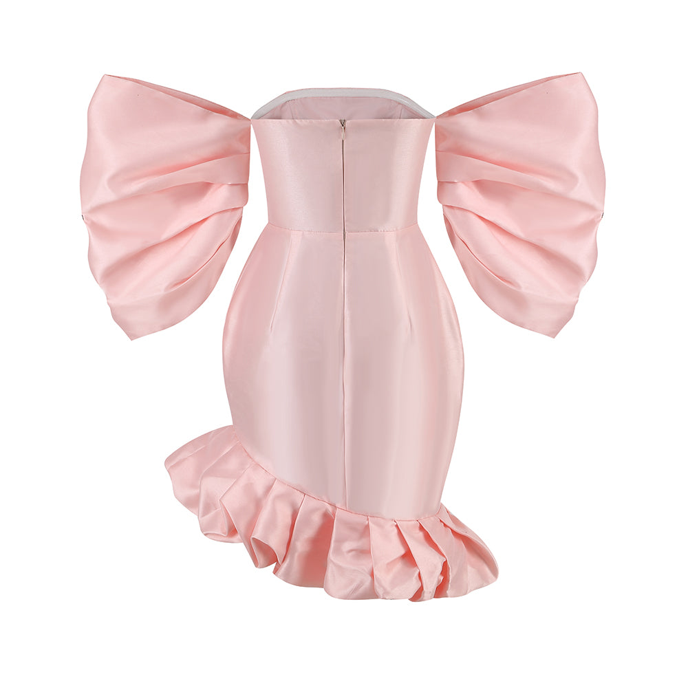 Puff Sleeve Off Shoulder Dress Pink HV9785