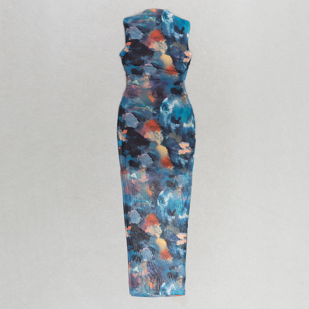 Printed Draped Maxi Dress Blue HV9824