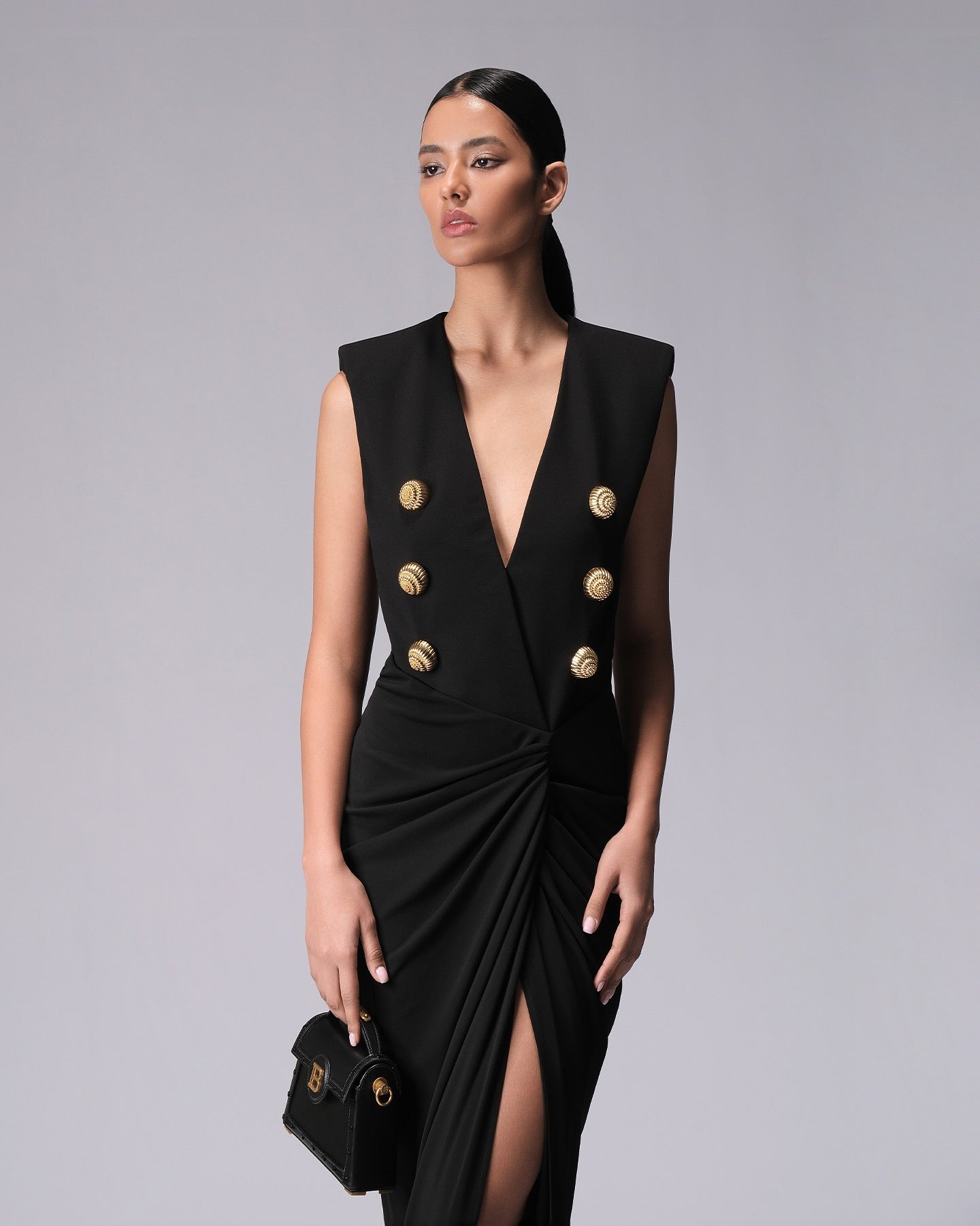Button Detail Maxi Dress Black HV2128