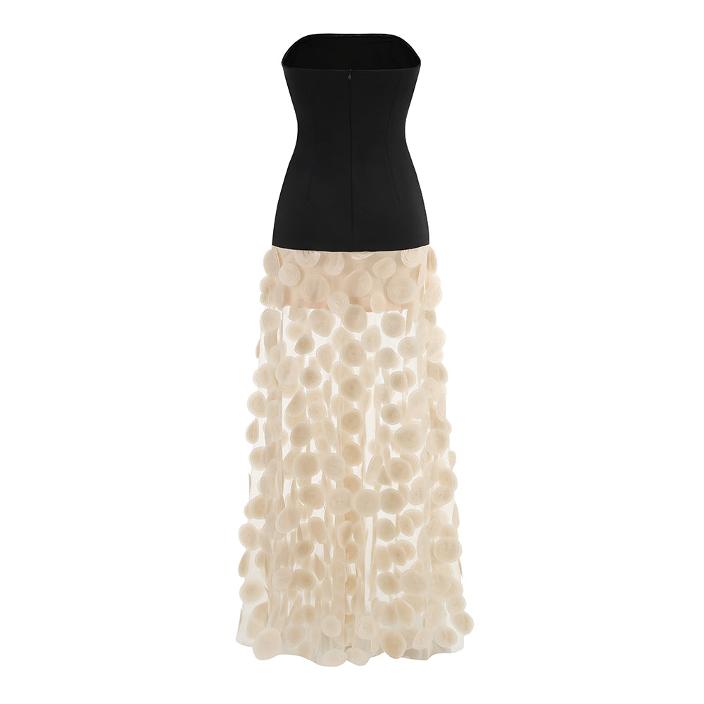 Strapless A Line Maxi Dress Black Ivory HV2067