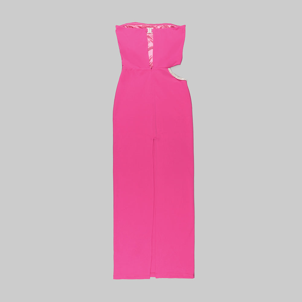 Strapless Crystal Cut Out Maxi Dress Hot Pink HV9724