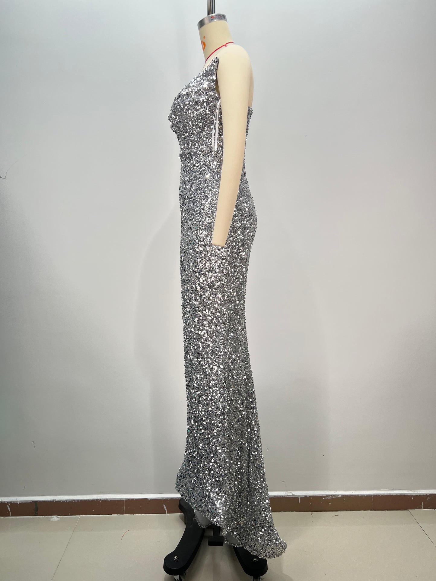 Strapless Sequin Maxi Mermaid Dress Silver HV1759