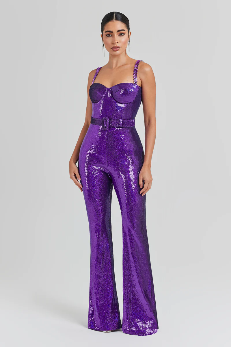Bustier Sequin Jumpsuit Purple HV9977