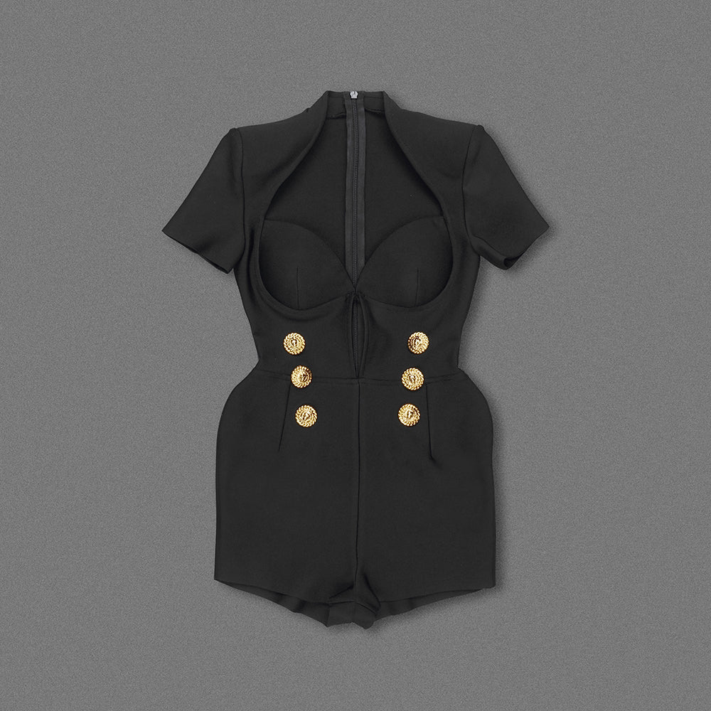 Short Sleeve Bustier Romper Black HV1479