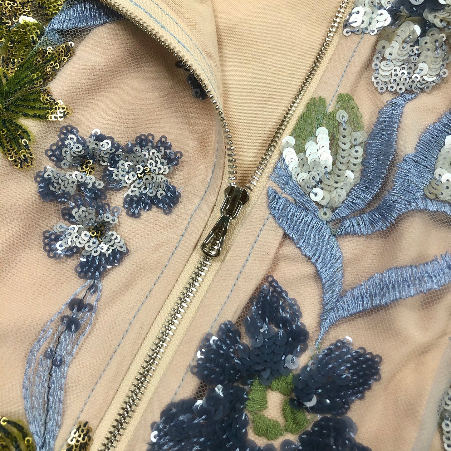 Strapless Sequin Embroidered Floral Maxi Dress Blue HV2099