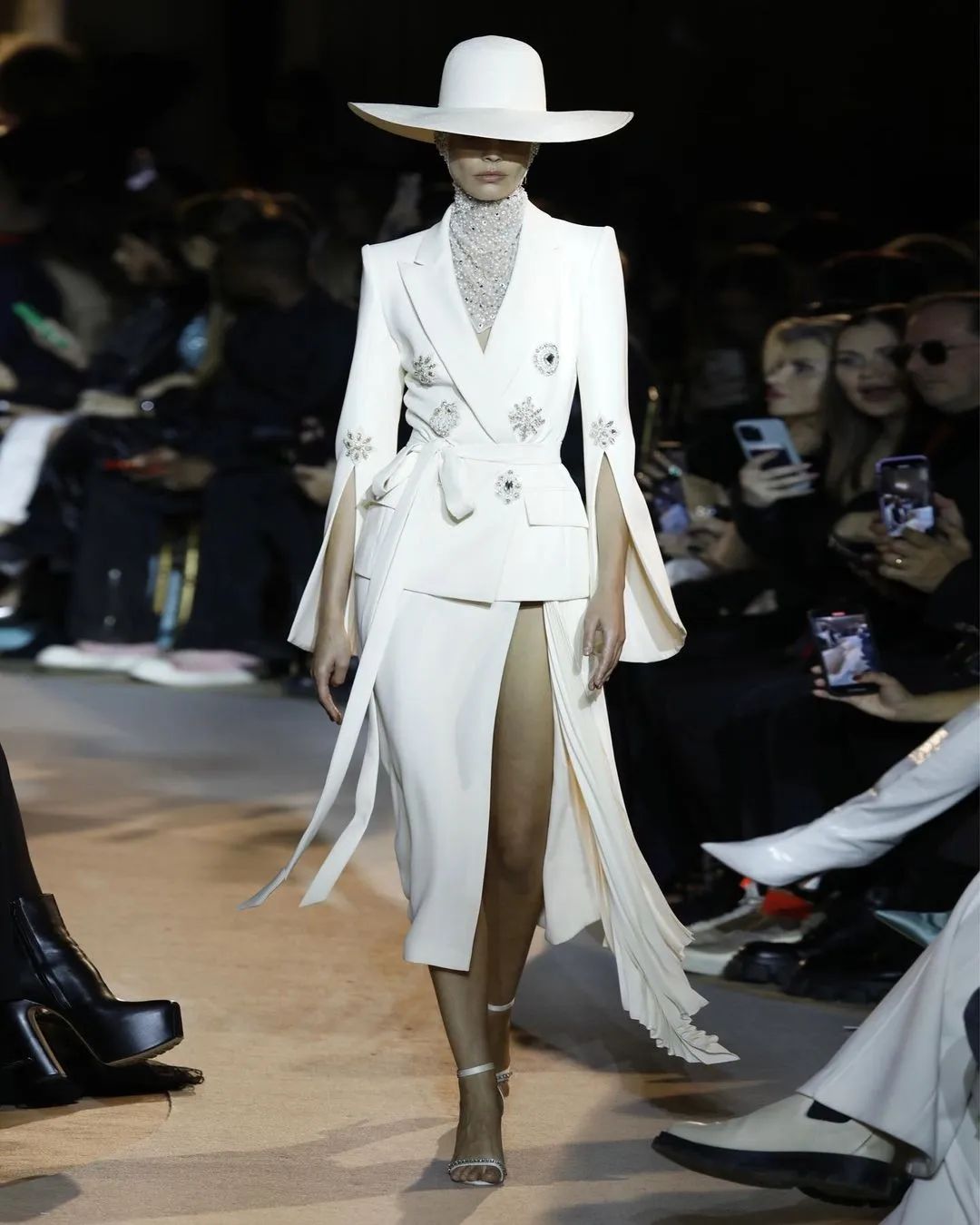 Long Sleeve Crystal Detail Blazer White HV9765