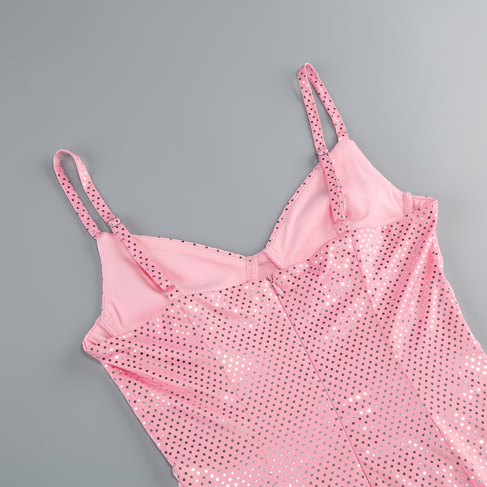 Silver Polka Dot Bustier Dress Pink HV1747