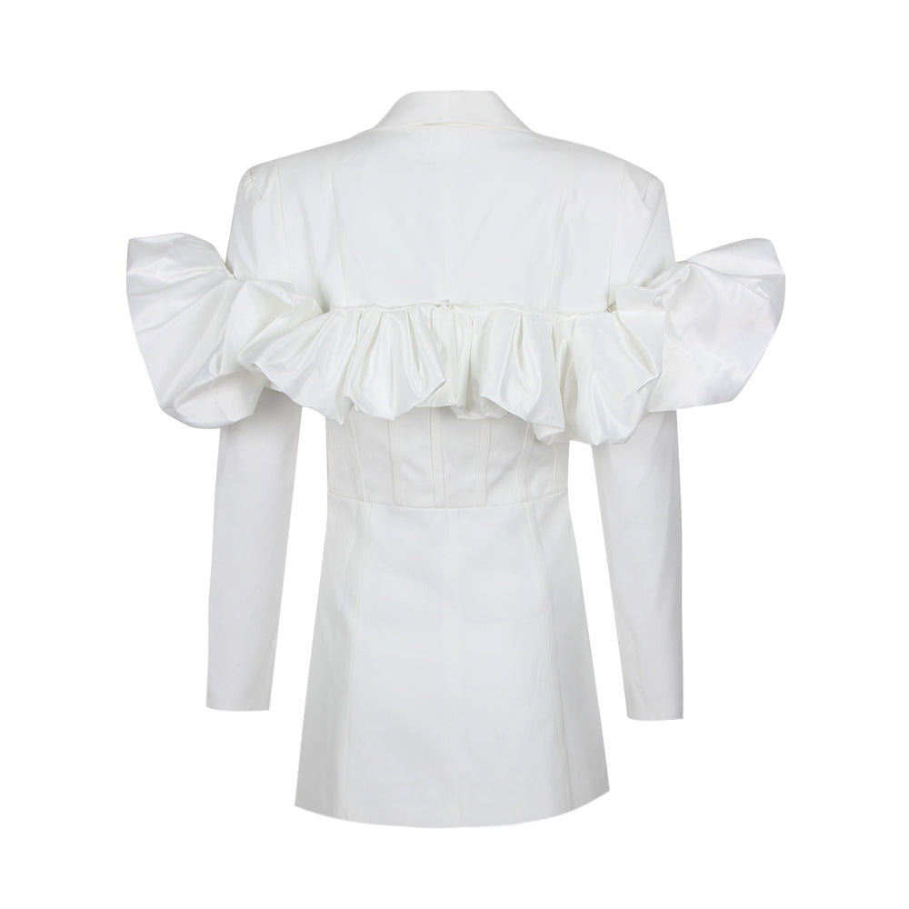 Long Sleeve Puff Detail Blazer Dress White HV1018