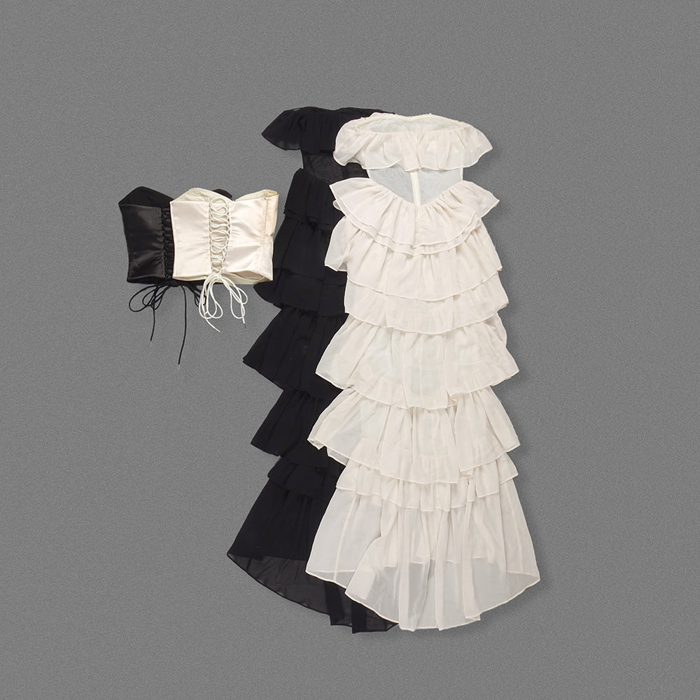 Strapless Corset Ruffle Maxi Dress