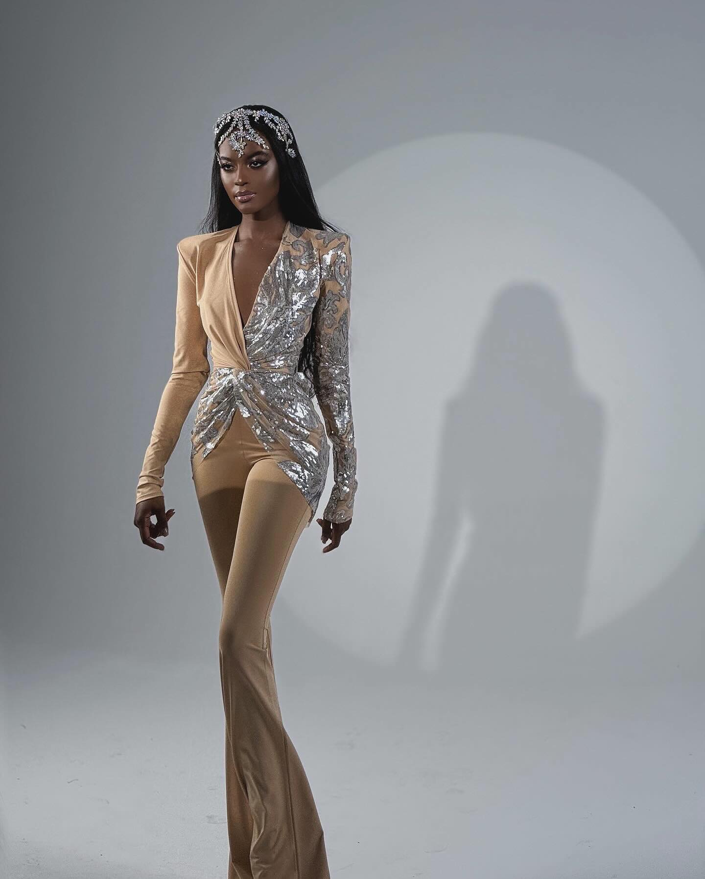 Long Sleeve Sequin Jumpsuit Sand Silver HV2059