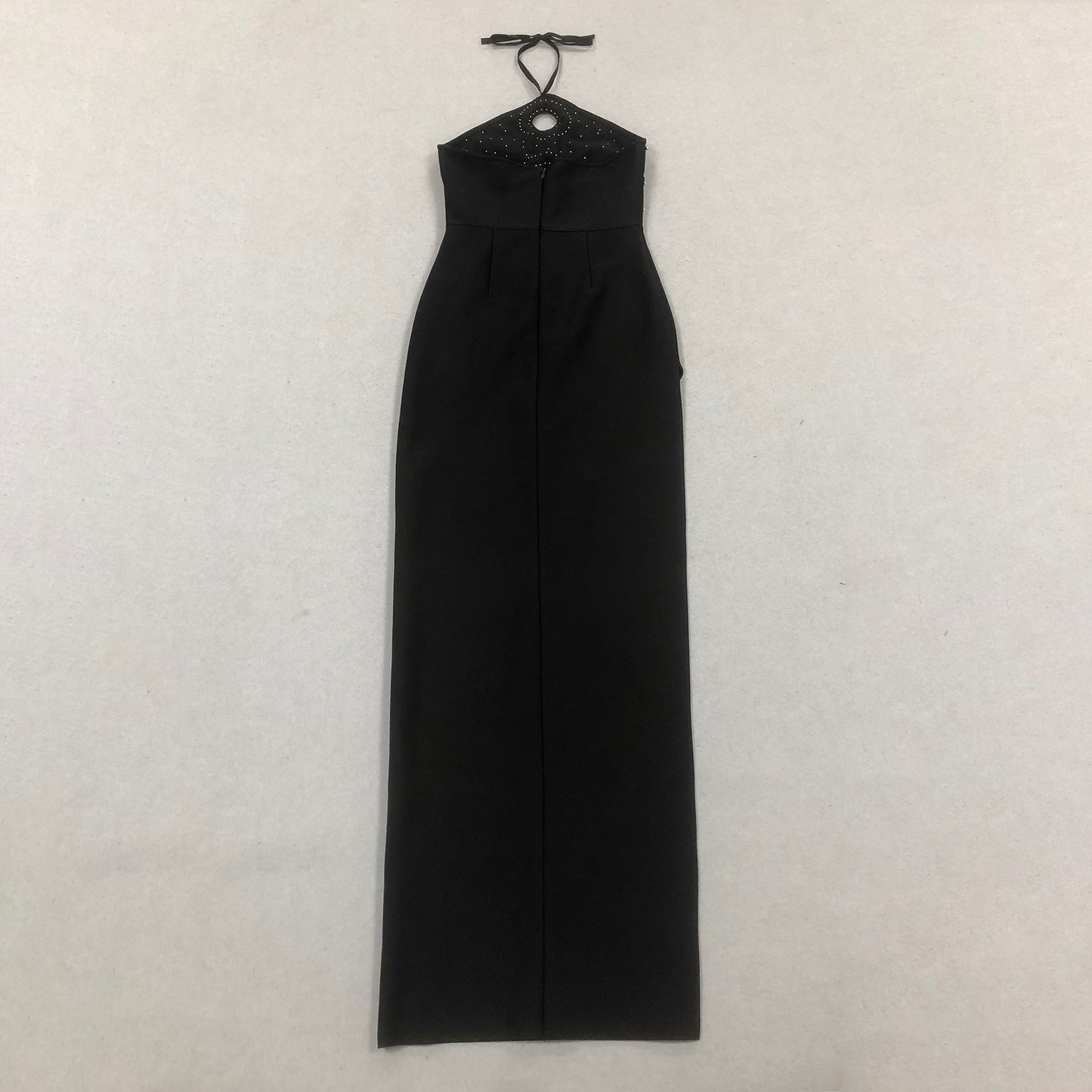 Halter Embellished Cut Out Maxi Dress Black HV2103
