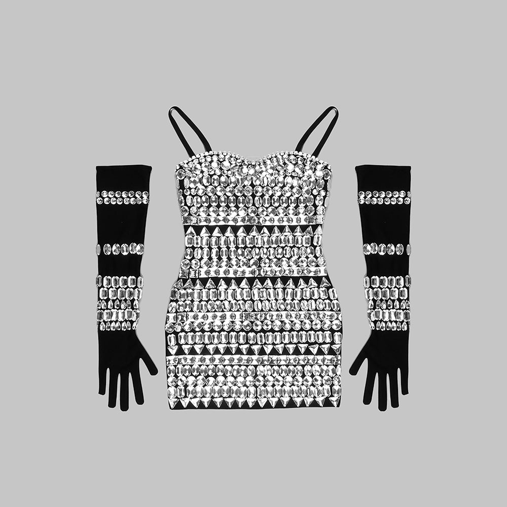Crystal Embellished Bodysuit Black HV9511