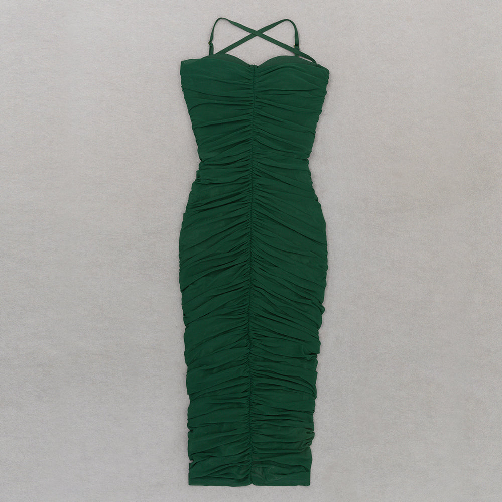 Halter Bustier Draped Midi Dress Green HV9761