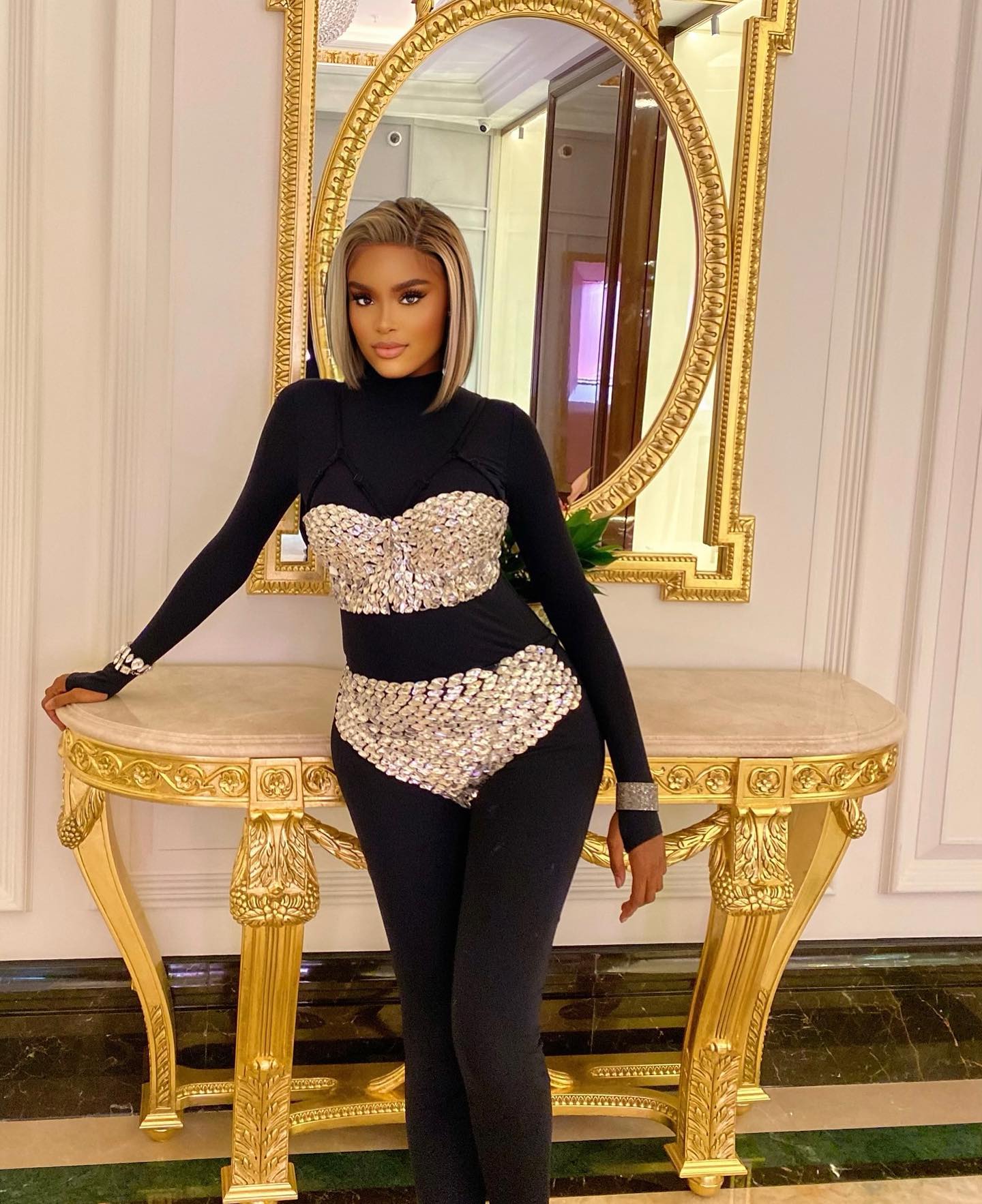 Long Sleeve Crystal Three Piece Jumpsuit HV1341