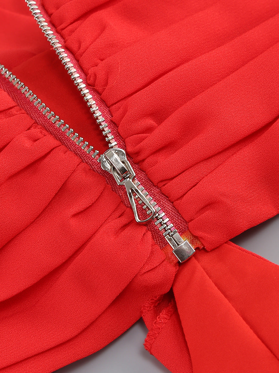 Halter Floral Ruffle Maxi Dress Red